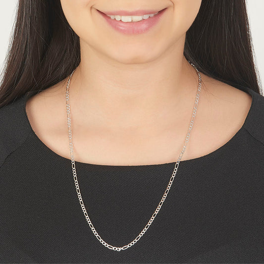 Unisex | Cadena Tejido Figaro 3:1 Diamantada - 2 mm x 60 cm, Collar Para Hombre Y Mujer, De Plata Autentica Ley .925, DUO DELUXE JOYAS