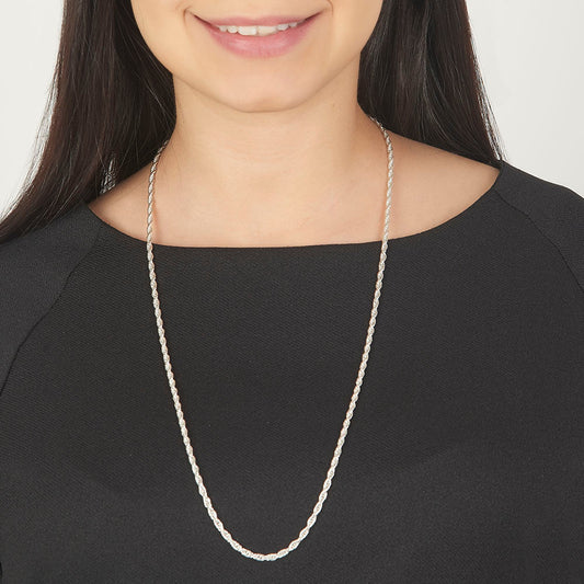 Unisex | Cadena Tejido Torzal Hueco - 3 mm x 70 cm, Collar Para Hombre Y Mujer, De Plata Autentica Ley .925, DUO DELUXE JOYAS