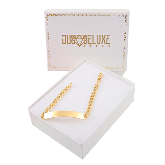 Parejas | Duo De Esclavas Tejido Barbada Cubana Para Parejas, De Plata Autentica Ley .925 Con Baño De Oro Italiano 24k, Con Grabado, DUO DELUXE JOYAS