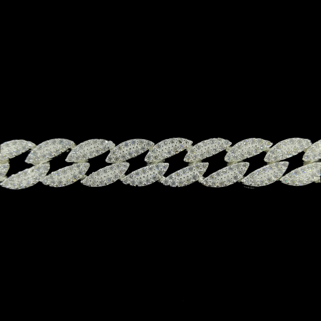 Unisex | Esclava Tejido Barbada Cubana Diamantada Con Zirconias - 10 mm – Plata Ley .925