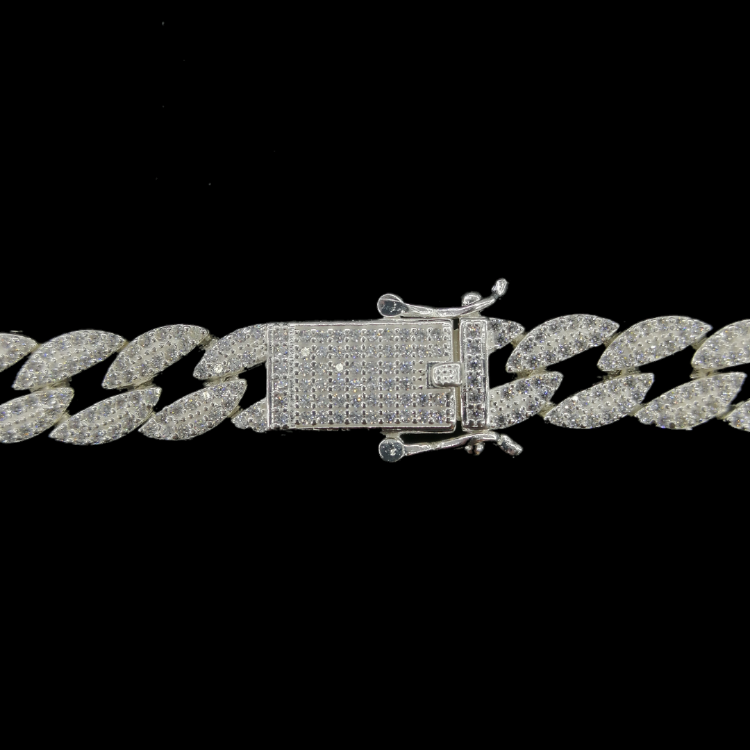 Unisex | Esclava Tejido Barbada Cubana Diamantada Con Zirconias - 10 mm – Plata Ley .925
