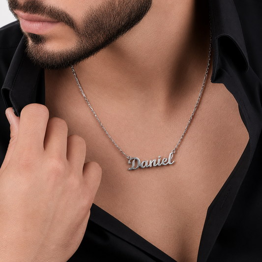 Unisex | Collares Con Dije De Nombre Personalizado Para Caballero Y Dama, De Plata Ley .925, Con Baño De Oro Blanco, DUO DELUXE JOYAS