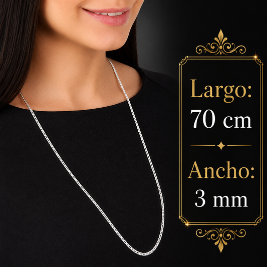 Unisex | Cadena Tejido Imperial Elegante - 3 mm x 70 cm, Collar Para Hombre Y Mujer, De Plata Autentica Ley .925, DUO DELUXE JOYAS