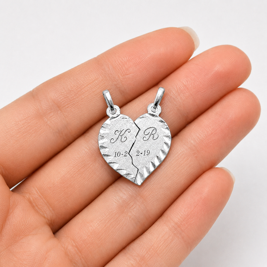 Parejas | Dije De Corazon Duo, Personalizable Con Grabado, Opciòn De Dividirse A La Mitad, Para Parejas, De Plata Autentica Ley.925 DUO DELUXE JOYAS