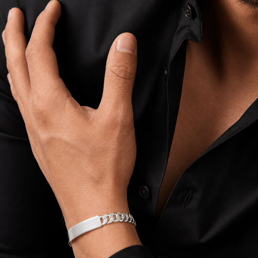 Unisex | Esclava Tejido Barbada Cubana Lisa HM 7 mm, Pulsera Para Hombre Y Mujer, De Plata Autentica Ley .925, Con Grabado, DUO DELUXE JOYAS