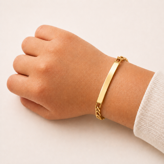 Niño | Pulsera Esclava Tejido Figaro 3:1 Lisa 4 mm, Para Niño, De Plata Autentica Ley .925 Con Baño De Oro Italiano 24k, Con Grabado, DUO DELUXE JOYAS