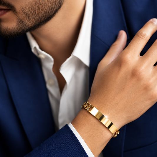Unisex | Esclava Tejido Cubana Doble Rombo Doble Eslabon 11 mm, Pulsera Para Hombre Y Mujer, De Plata Autentica Ley .925 Con Baño De Oro Italiano 24k, Con Grabado, DUO DELUXE JOYAS