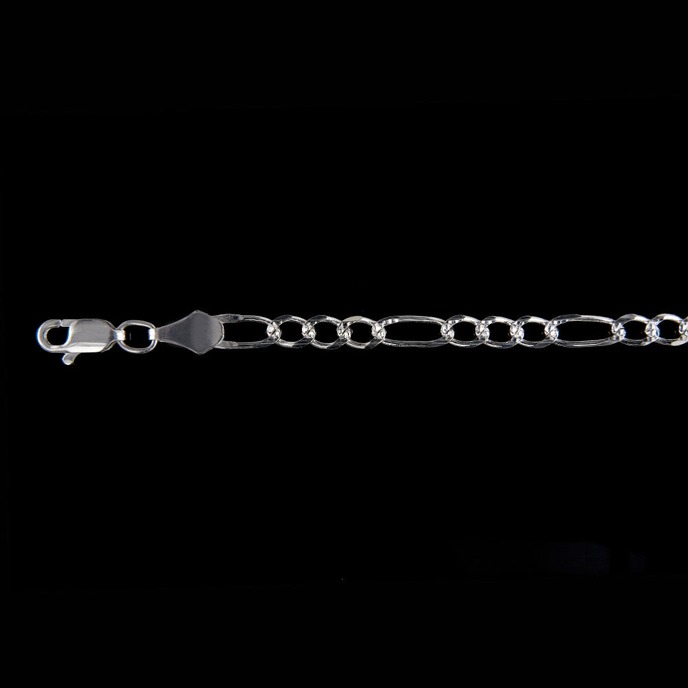 Unisex | Cadena Tejido Figaro 3:1 Diamantada - 4 mm x 50 cm, Collar Para Hombre Y Mujer, De Plata Autentica Ley .925, DUO DELUXE JOYAS
