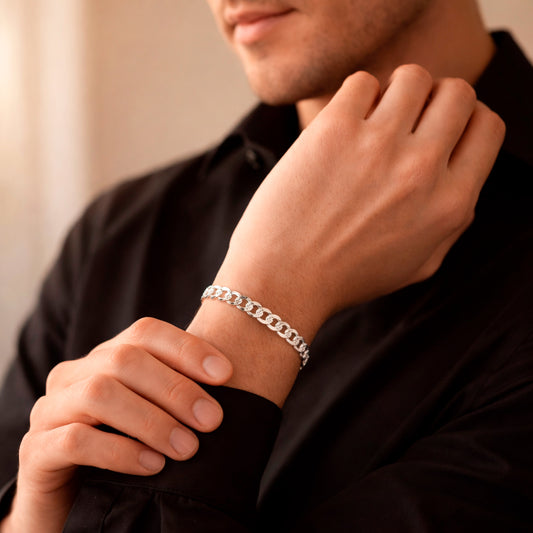 Unisex | Pulso Pulsera Tejido Barbada Cubana Diamantada 6 mm, Esclava Para Hombre Y Mujer De Plata Autentica Ley .925, DUO DELUXE JOYAS