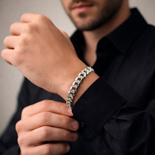 Unisex | Pulso Pulsera Tejido Barbada Cubana Diamantada 7 mm, Esclava Para Hombre Y Mujer De Plata Autentica Ley .925, DUO DELUXE JOYAS