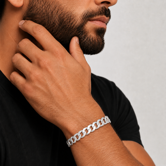Unisex | Pulso Pulsera Tejido Barbada Cubana Lisa 8 mm, Esclava Para Hombre Y Mujer De Plata Autentica Ley .925, DUO DELUXE JOYAS