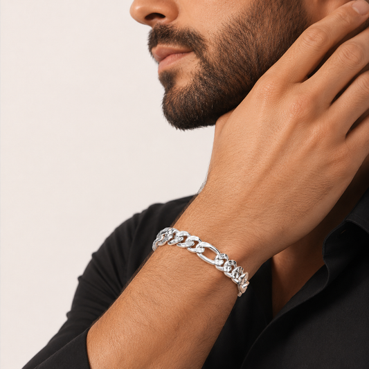 Unisex | Pulso Pulsera Tejido Figaro 3:1 Diamantada HM 8 mm, Esclava Para Hombre Y Mujer De Plata Autentica Ley .925, DUO DELUXE JOYAS