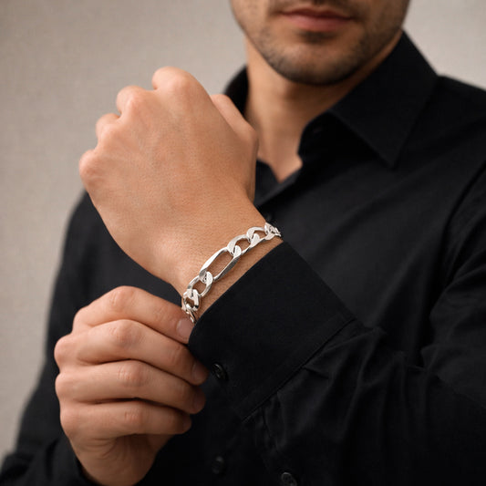 Unisex | Pulso Pulsera Tejido Figaro 3:1 Lisa 10 mm, Esclava Para Hombre Y Mujer De Plata Autentica Ley .925, DUO DELUXE JOYAS