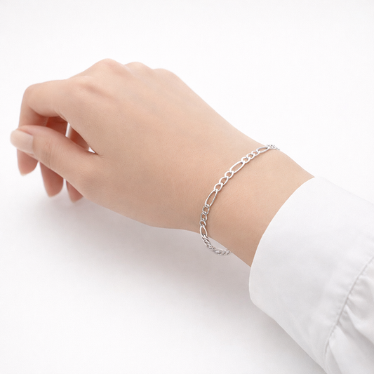 Unisex | Pulso Pulsera Tejido Figaro 3:1 Lisa 3 mm, Esclava Para Hombre Y Mujer De Plata Autentica Ley .925, DUO DELUXE JOYAS
