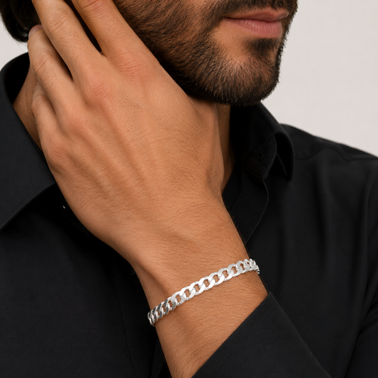 Unisex | Pulso Pulsera Tejido Barbada Cubana Lisa 6 mm, Esclava Para Hombre Y Mujer De Plata Autentica Ley .925, DUO DELUXE JOYAS