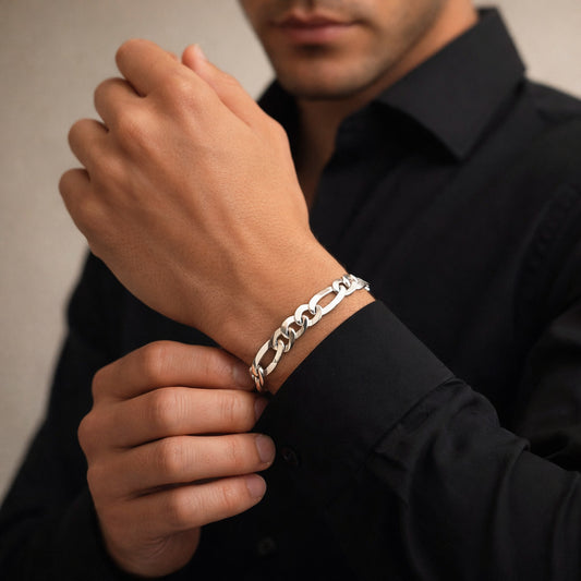 Unisex | Pulso Pulsera Tejido Figaro 3:1 Lisa 8 mm, Esclava Para Hombre Y Mujer De Plata Autentica Ley .925, DUO DELUXE JOYAS