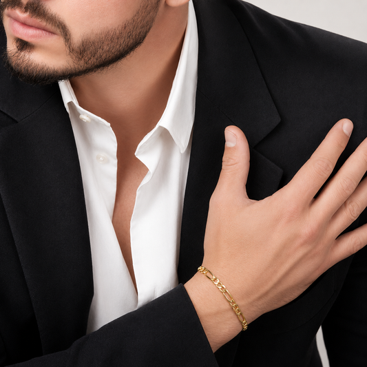 Unisex | Pulso Pulsera Tejido Figaro 3:1 Lisa 5 mm, Esclava Para Hombre Y Mujer De Plata Autentica Ley .925 Con Baño De Oro Italiano 24k, DUO DELUXE JOYAS