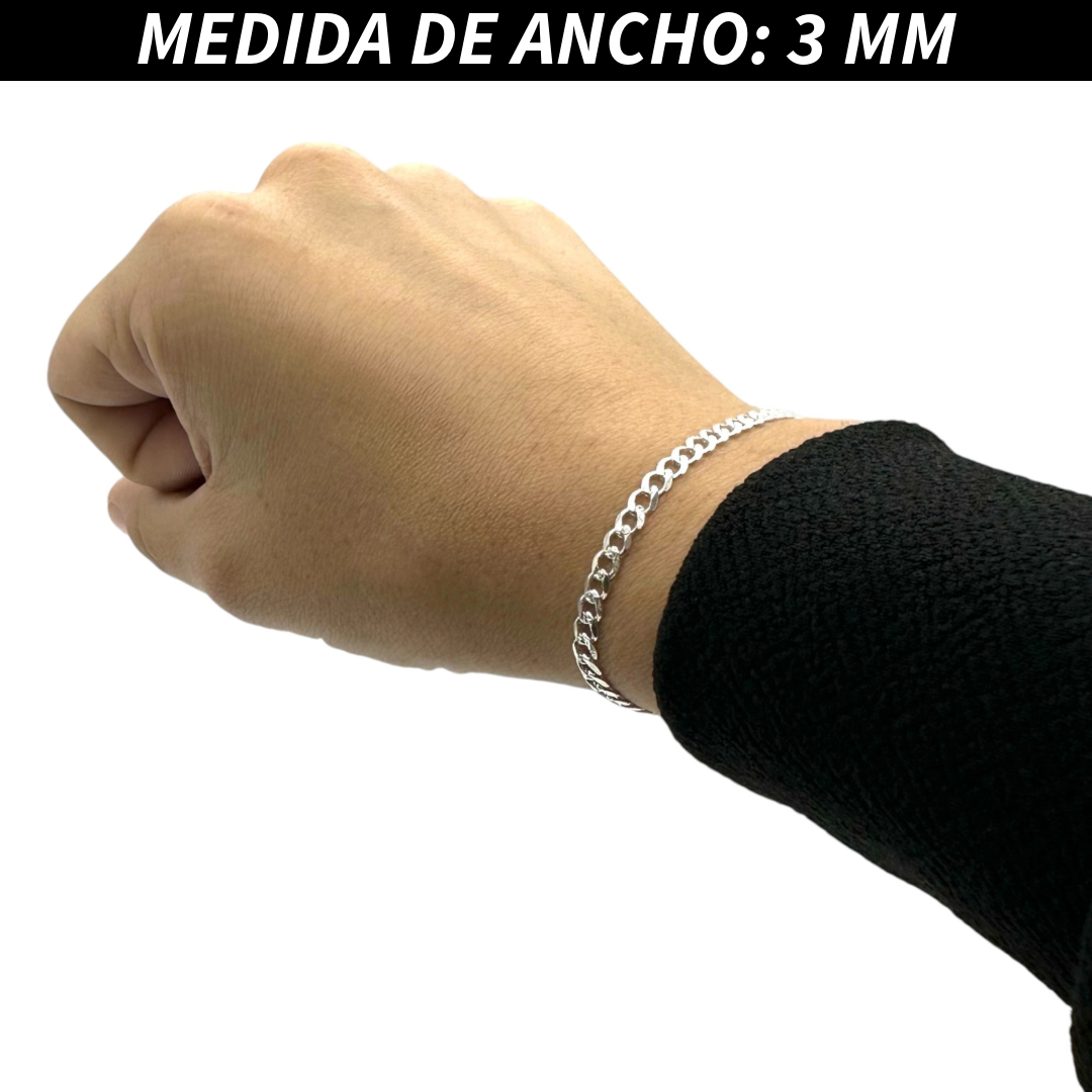 Pulsera Esclava Cubana Barbada Diamantada, Plata Ley .925, Para Hombre y Mujer | DUO DELUXE JOYAS