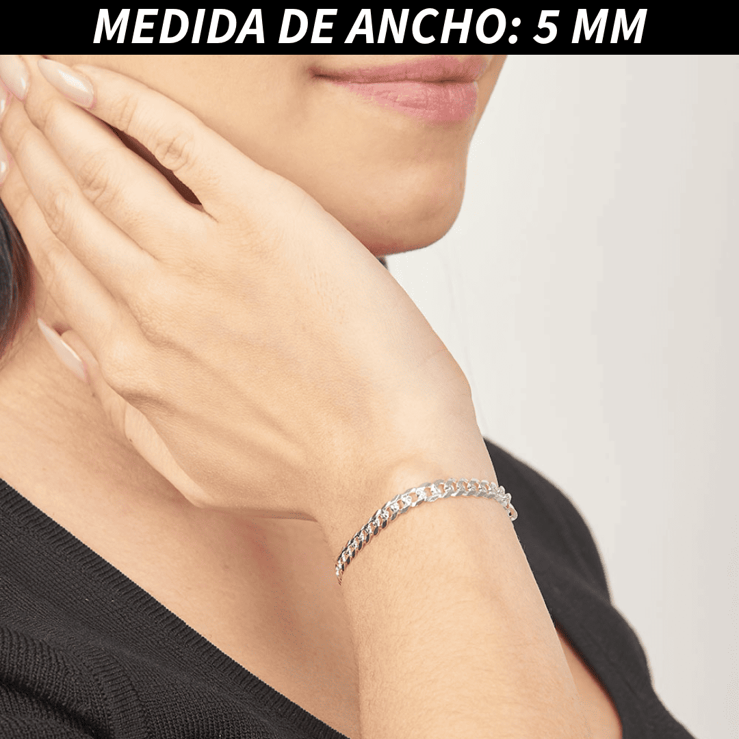 Pulsera Esclava Cubana Barbada Diamantada, Plata Ley .925, Para Hombre y Mujer | DUO DELUXE JOYAS