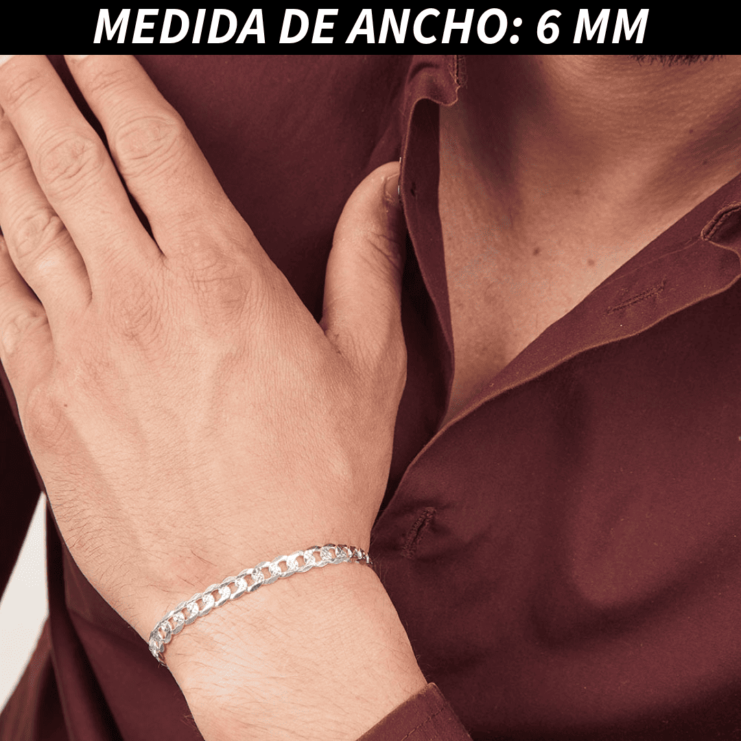 Pulsera Esclava Cubana Barbada Diamantada, Plata Ley .925, Para Hombre y Mujer | DUO DELUXE JOYAS