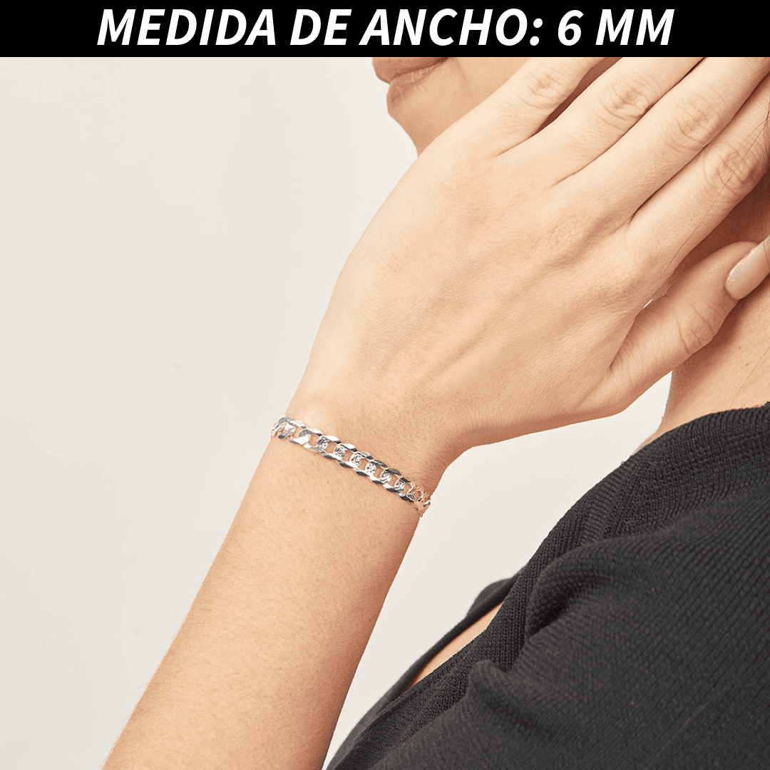 Pulsera Esclava Cubana Barbada Diamantada, Plata Ley .925, Para Hombre y Mujer | DUO DELUXE JOYAS