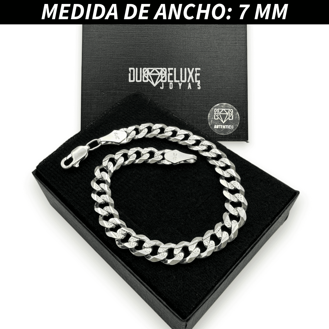 Pulsera Esclava Cubana Barbada Diamantada, Plata Ley .925, Para Hombre y Mujer | DUO DELUXE JOYAS