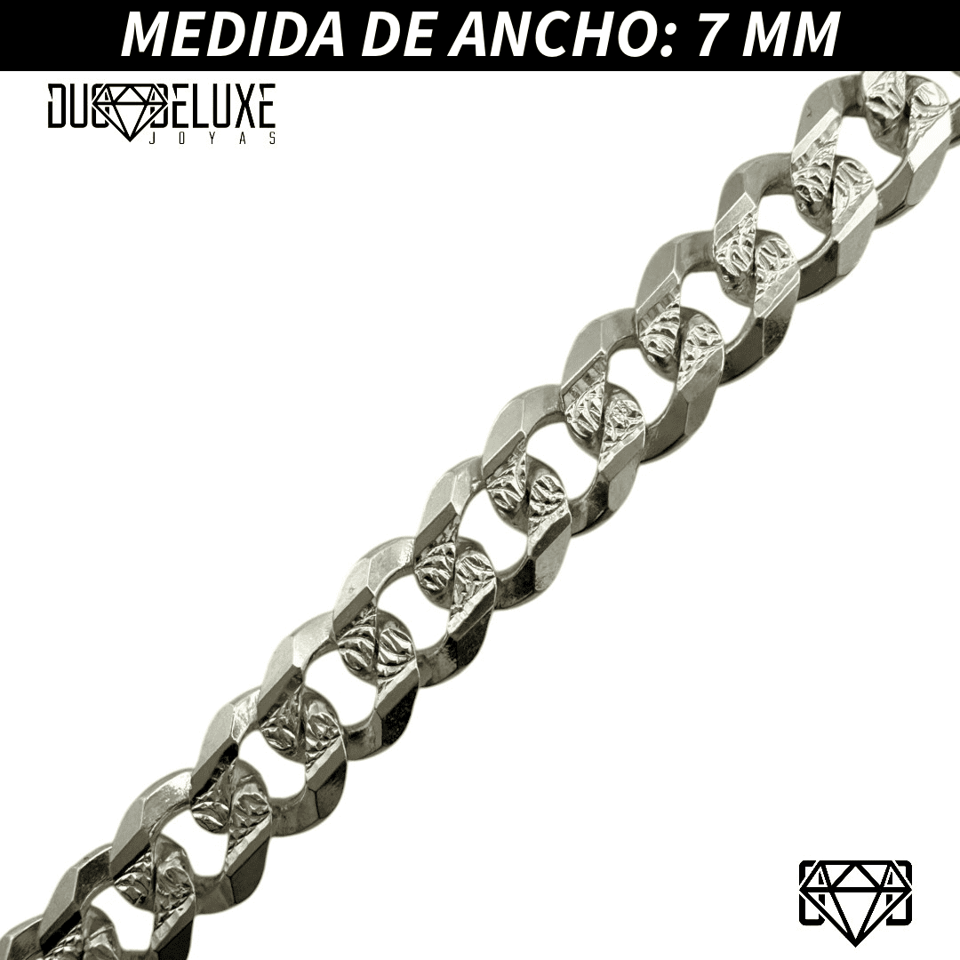 Pulsera Esclava Cubana Barbada Diamantada, Plata Ley .925, Para Hombre y Mujer | DUO DELUXE JOYAS