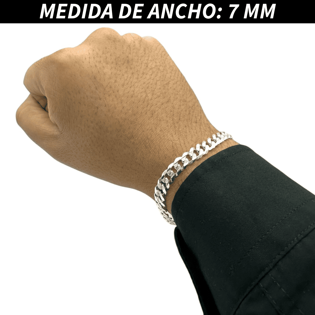 Pulsera Esclava Cubana Barbada Diamantada, Plata Ley .925, Para Hombre y Mujer | DUO DELUXE JOYAS