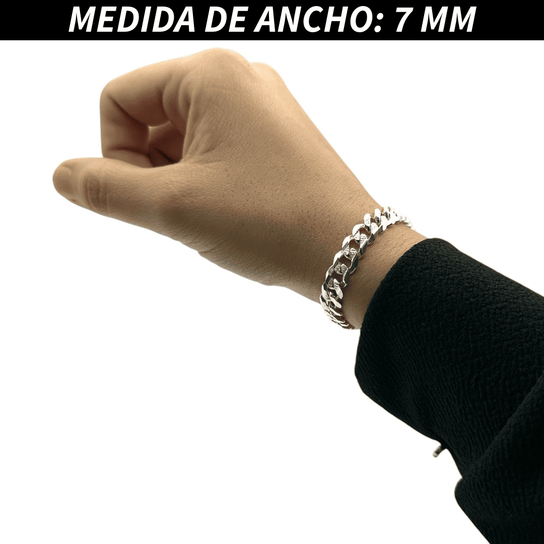 Pulsera Esclava Cubana Barbada Diamantada, Plata Ley .925, Para Hombre y Mujer | DUO DELUXE JOYAS