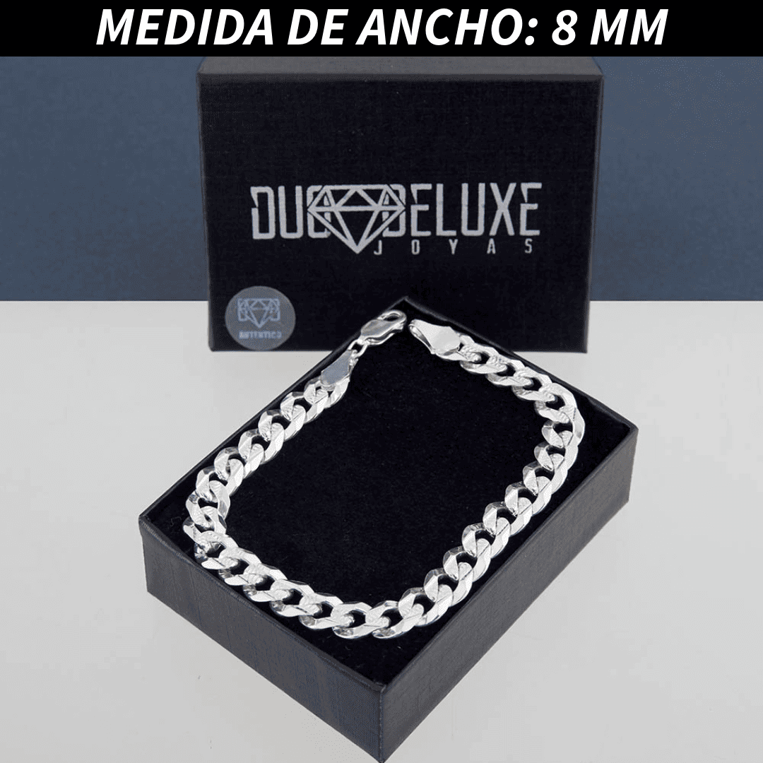 Pulsera Esclava Cubana Barbada Diamantada, Plata Ley .925, Para Hombre y Mujer | DUO DELUXE JOYAS