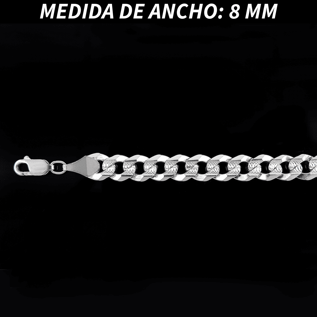 Pulsera Esclava Cubana Barbada Diamantada, Plata Ley .925, Para Hombre y Mujer | DUO DELUXE JOYAS