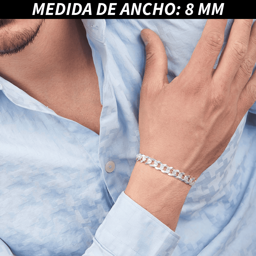 Pulsera Esclava Cubana Barbada Diamantada, Plata Ley .925, Para Hombre y Mujer | DUO DELUXE JOYAS