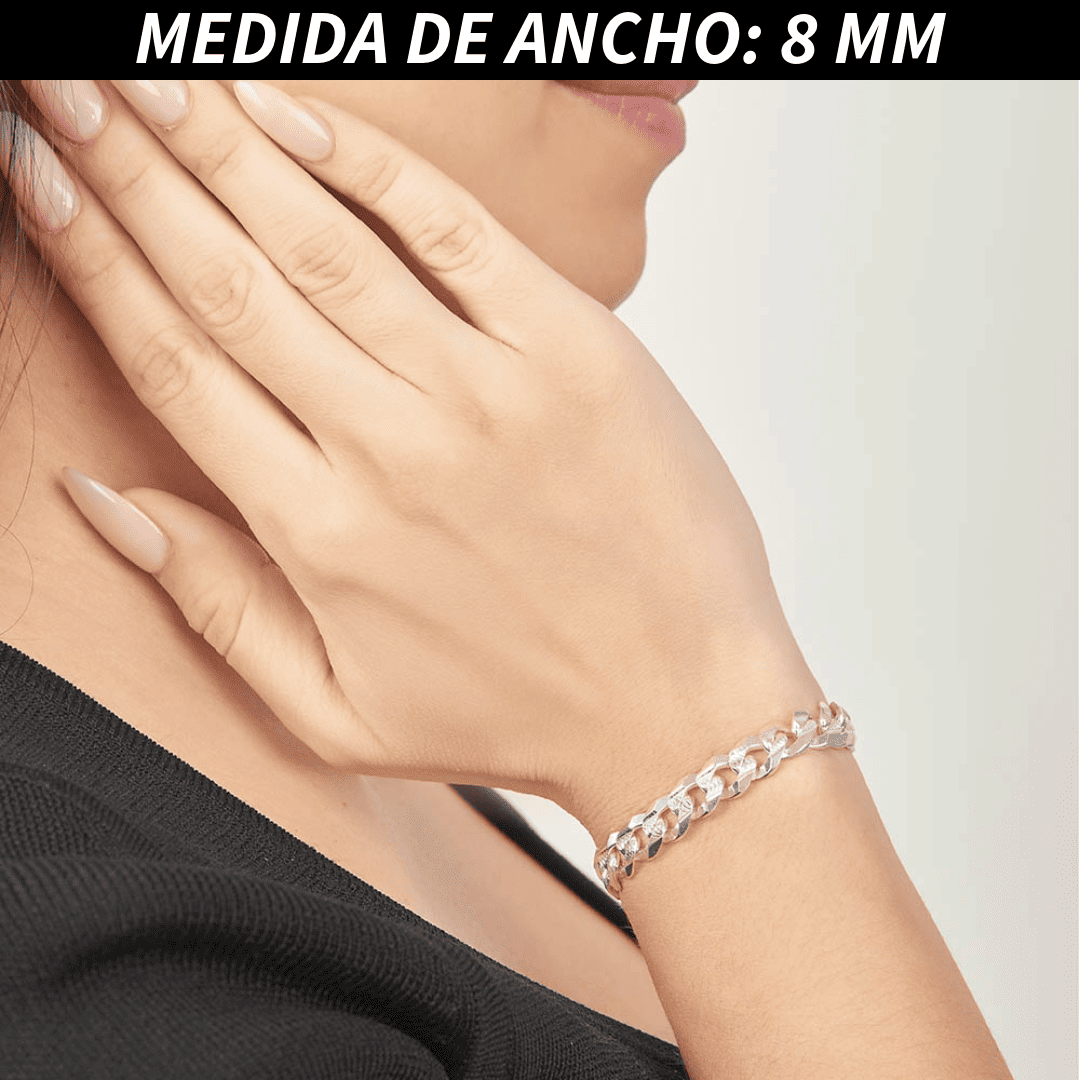 Pulsera Esclava Cubana Barbada Diamantada, Plata Ley .925, Para Hombre y Mujer | DUO DELUXE JOYAS