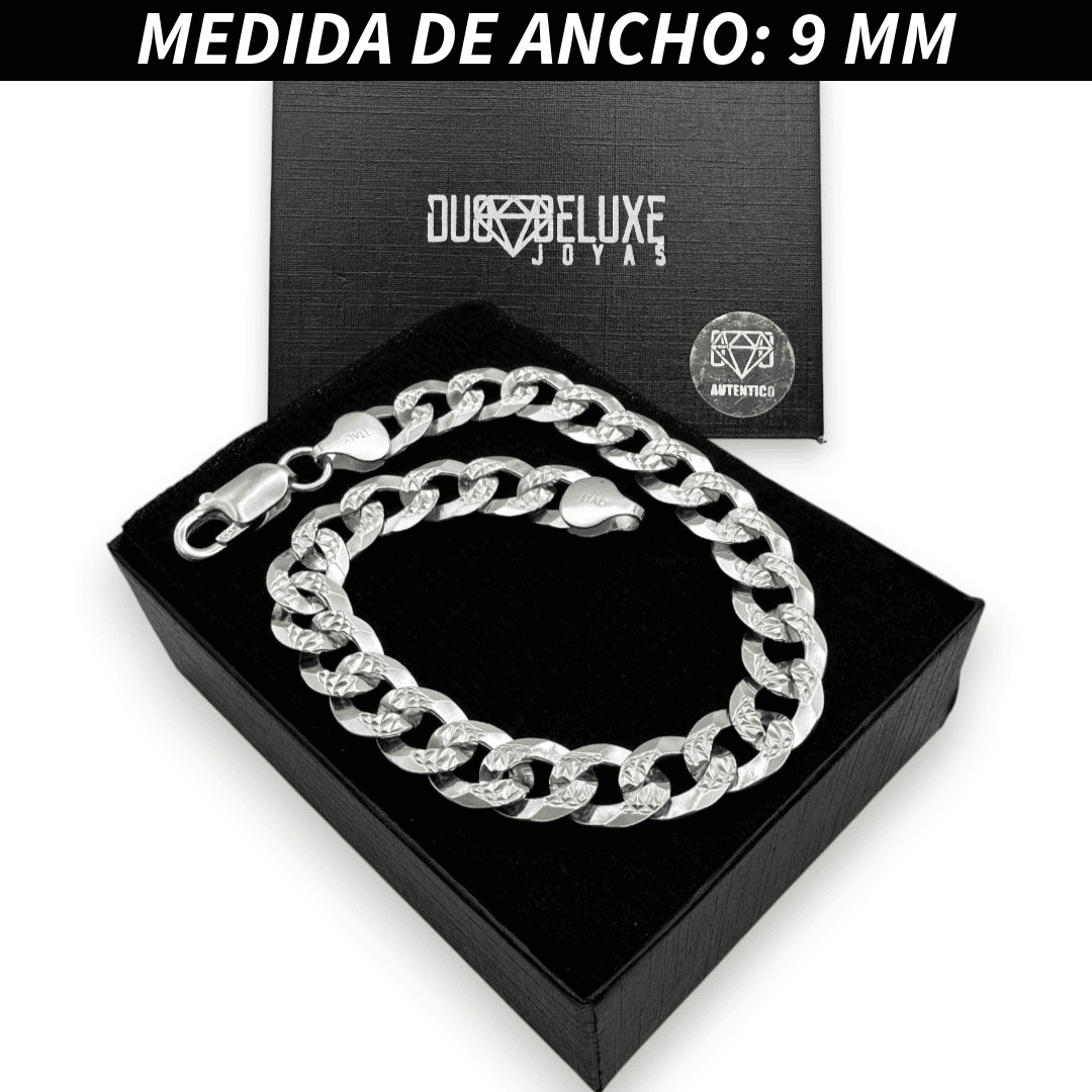 Pulsera Esclava Cubana Barbada Diamantada, Plata Ley .925, Para Hombre y Mujer | DUO DELUXE JOYAS