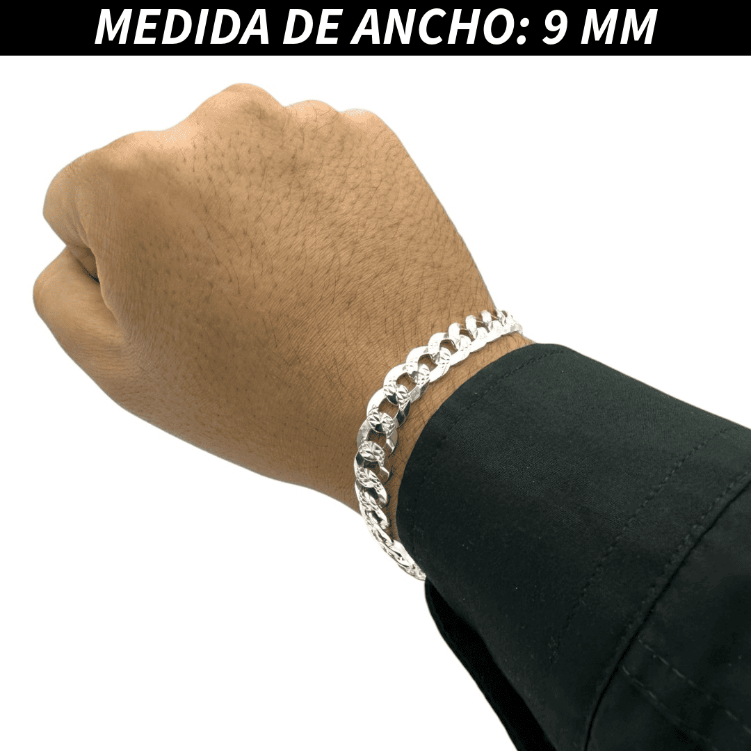Pulsera Esclava Cubana Barbada Diamantada, Plata Ley .925, Para Hombre y Mujer | DUO DELUXE JOYAS
