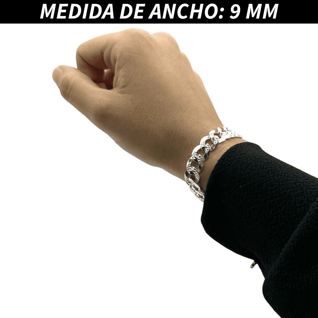 Pulsera Esclava Cubana Barbada Diamantada, Plata Ley .925, Para Hombre y Mujer | DUO DELUXE JOYAS