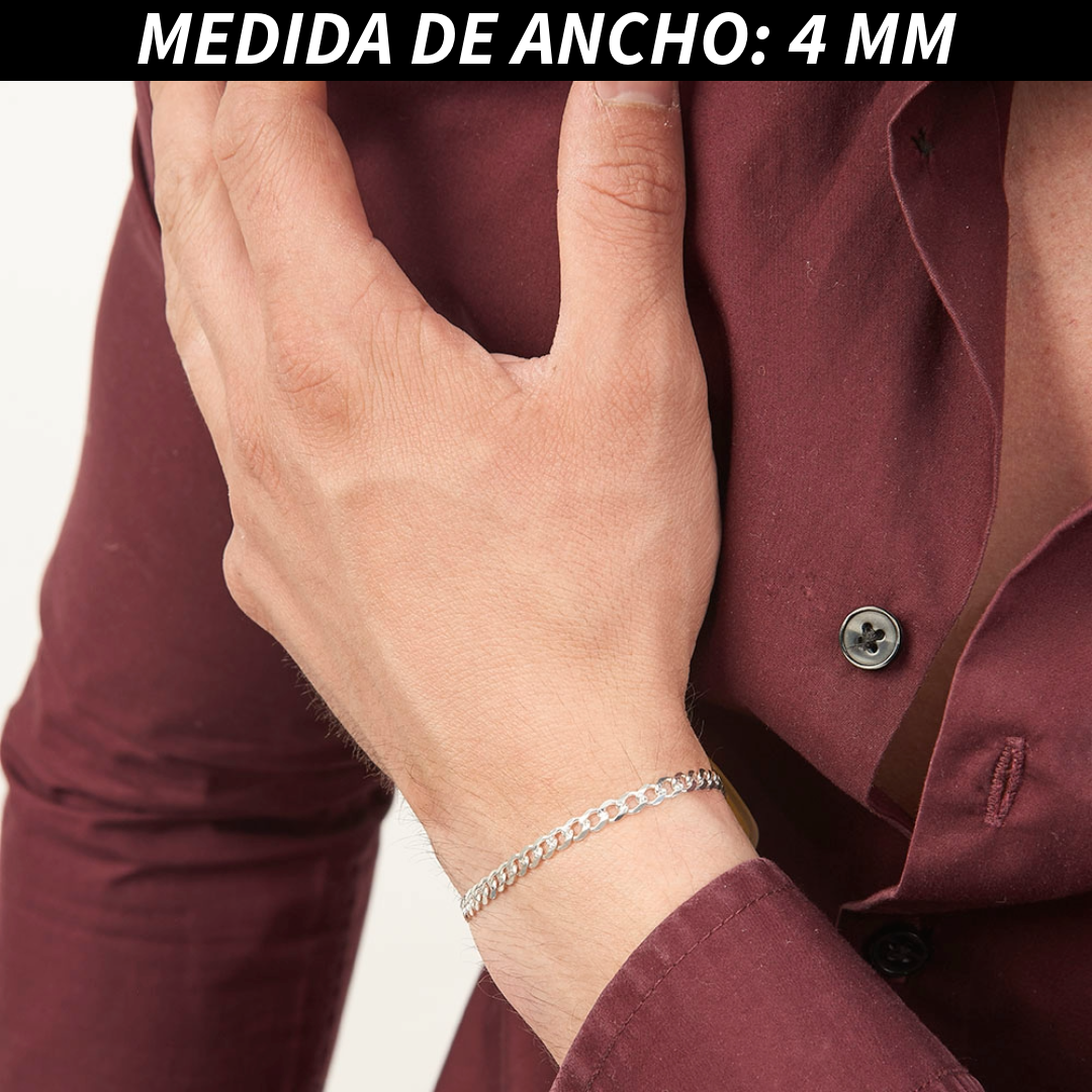 Pulsera Esclava Cubana Barbada Diamantada, Plata Ley .925, Para Hombre y Mujer | DUO DELUXE JOYAS