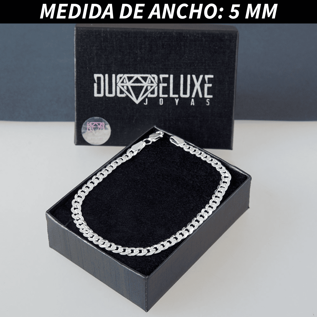 Pulsera Esclava Cubana Barbada Diamantada, Plata Ley .925, Para Hombre y Mujer | DUO DELUXE JOYAS