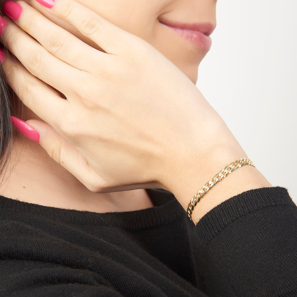 Unisex | Pulsera Tejido Barbada Cerrado Diamantado 5 mm – Plata Con Baño De Oro Italiano 24k