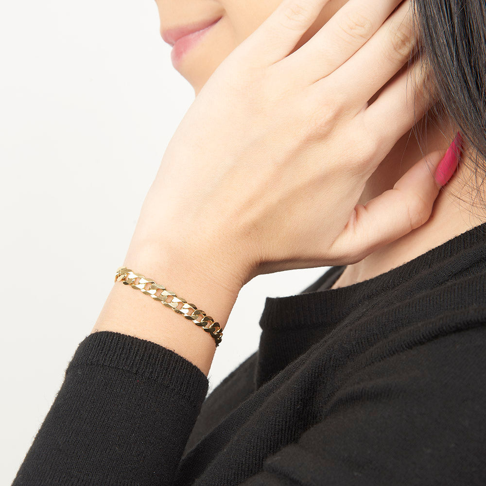 Unisex | Pulsera Tejido Barbada Cerrado Liso 6 mm – Plata Con Baño De Oro Italiano 24k