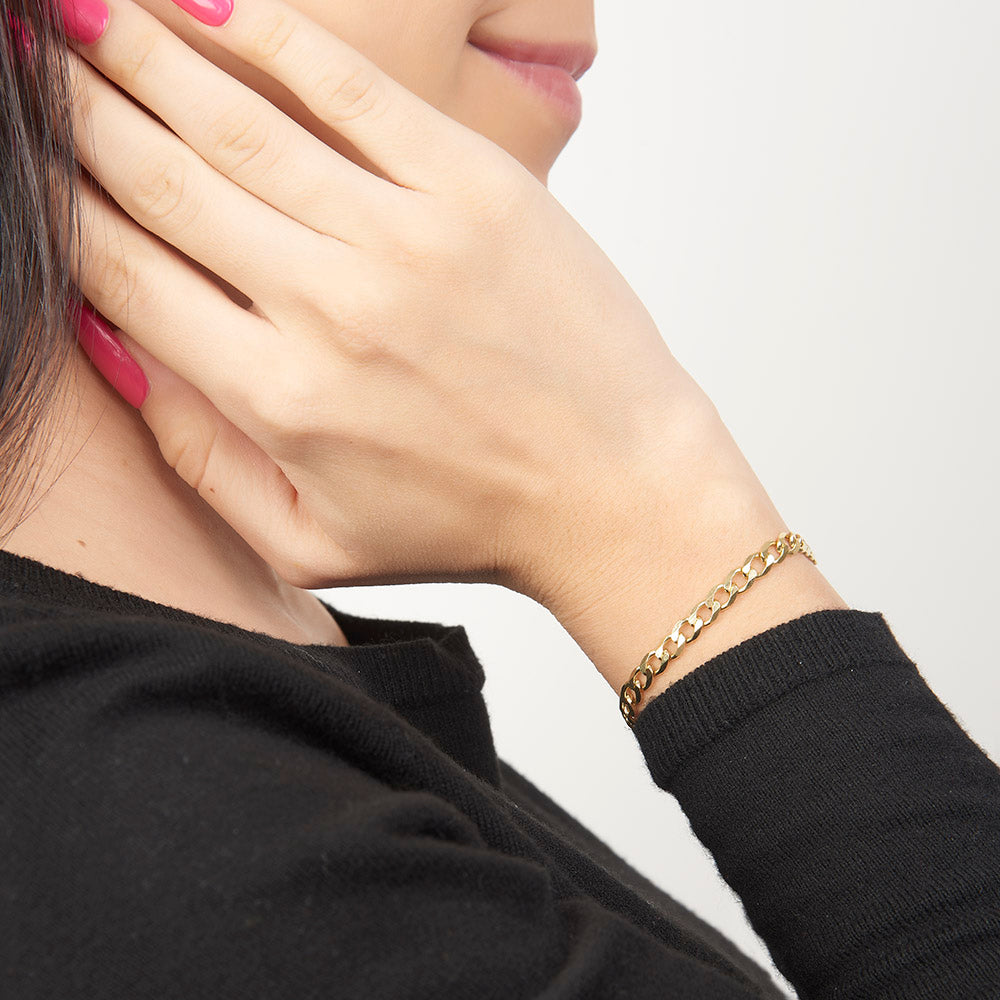 Unisex | Pulsera Tejido Barbada Abierto Liso 5 mm – Plata Con Baño De Oro Italiano 24k