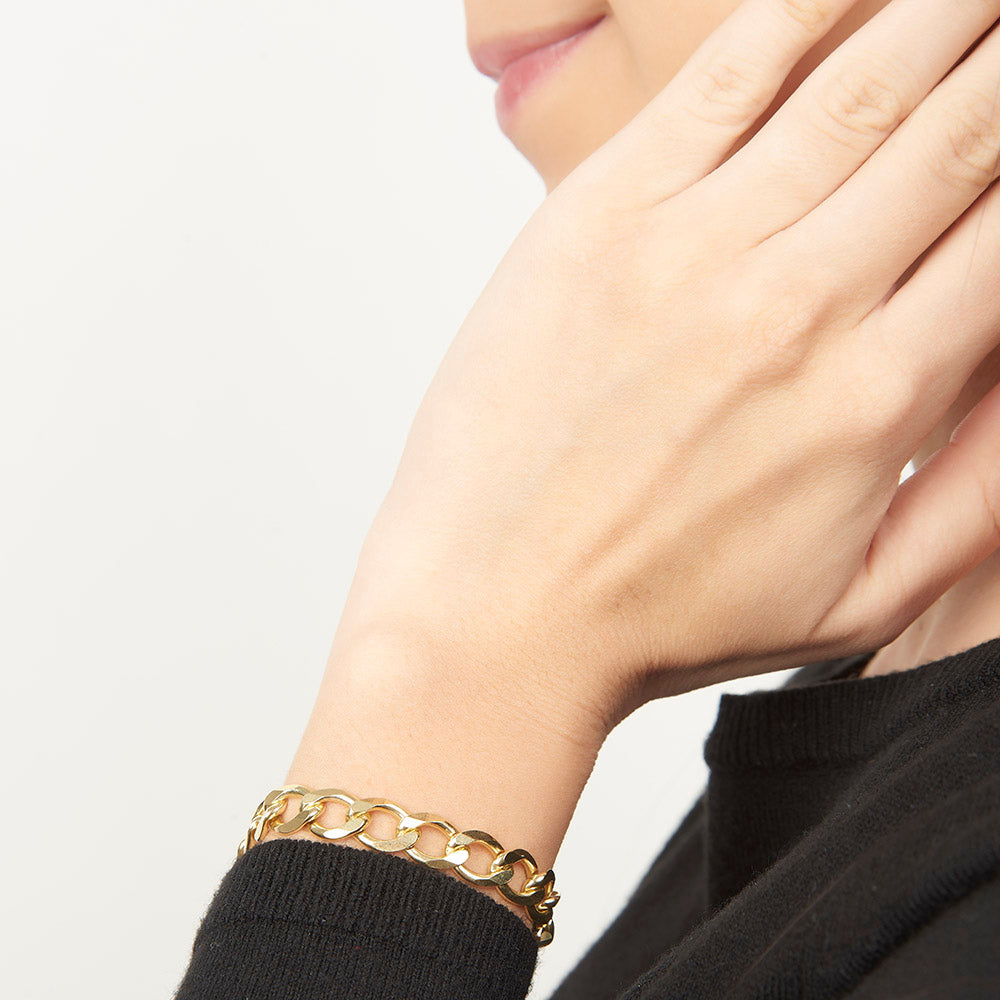 Unisex | Pulsera Tejido Barbada Abierto Liso 8 mm – Plata Con Baño De Oro Italiano 24k