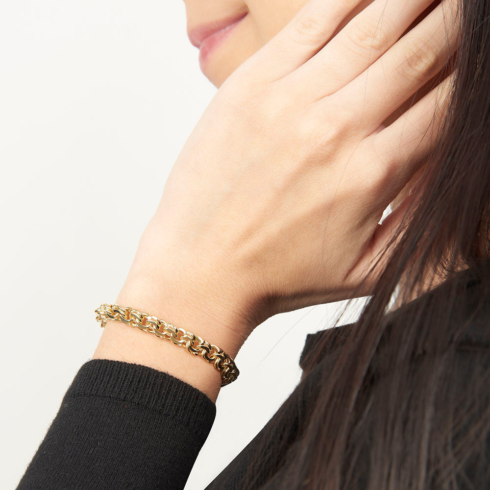 Unisex | Pulsera Tejido Chino - 7 mm – Plata Con Baño De Oro Italiano 24k