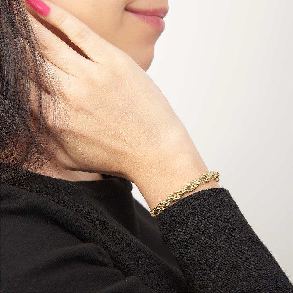 Unisex | Pulsera Tejido Torzal Relleno 5 mm – Plata Con Baño De Oro Italiano 24k