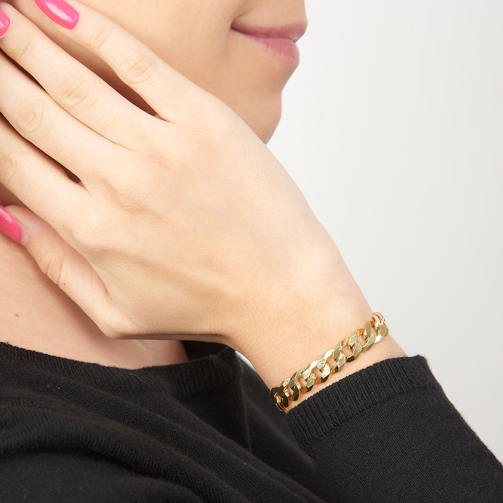 Unisex | Pulsera Tejido Barbada Cerrado Liso 8 mm – Plata Con Baño De Oro Italiano 24k