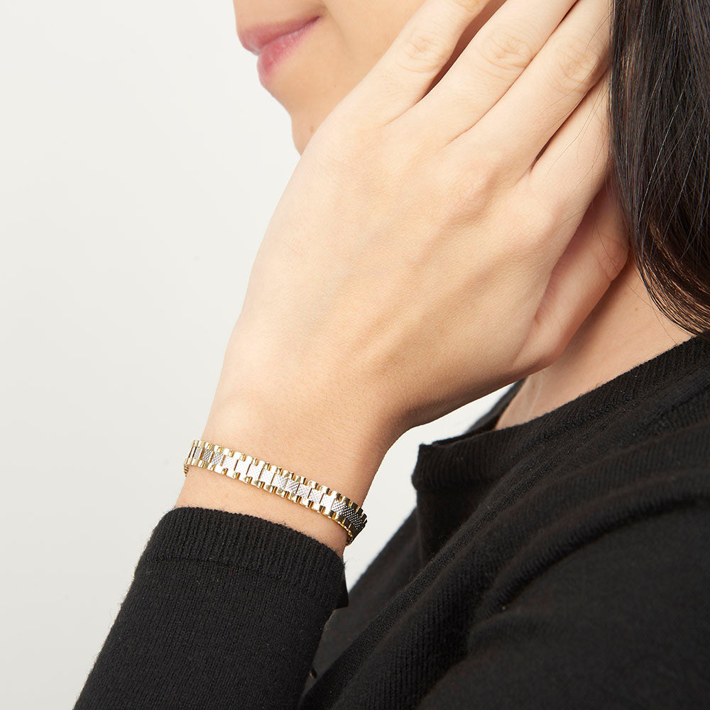 Unisex | Pulsera Tejido Rolex ROR - 6 mm – Plata Con Baño De Oro Italiano 24k