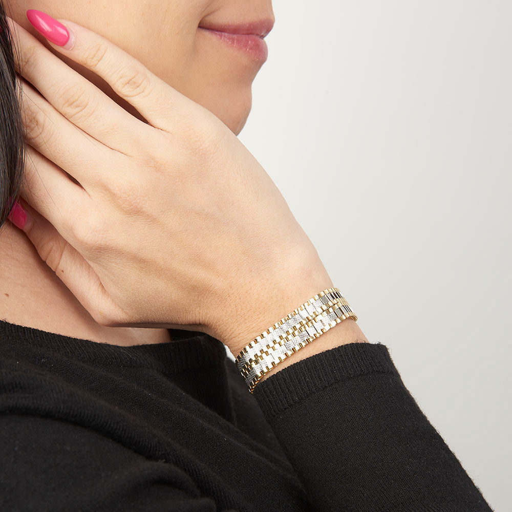 Unisex | Pulsera Tejido Rolex ROR - 12 mm – Plata Con Baño De Oro Italiano 24k