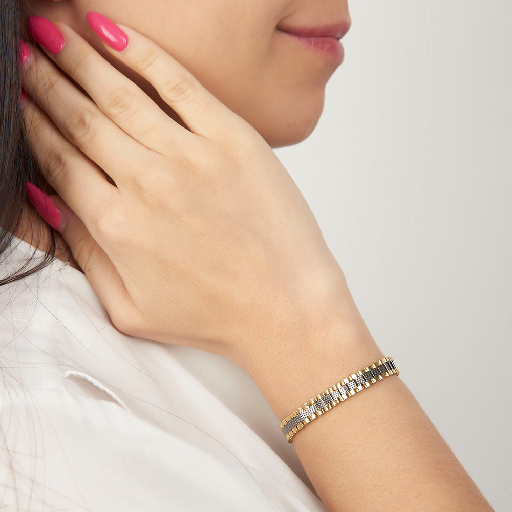 Unisex | Pulsera Tejido Rolex RON - 6 mm – Plata Con Baño De Oro Italiano 24k