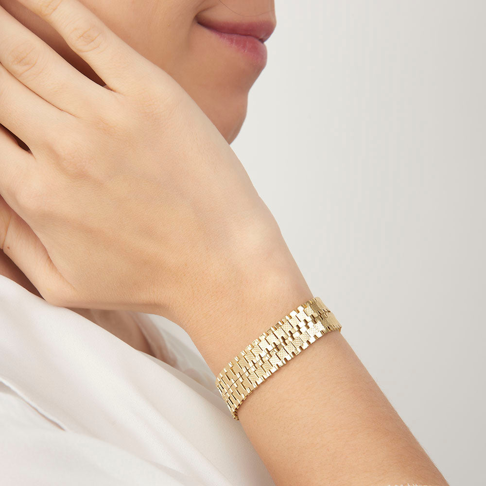 Unisex | Pulsera Tejido Rolex RO - 12 mm – Plata Con Baño De Oro Italiano 24k