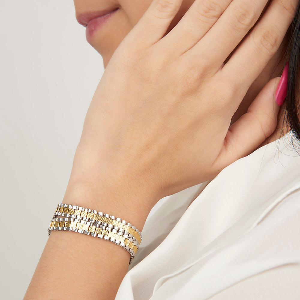 Unisex | Pulsera Tejido Rolex RRO - 12 mm – Plata Con Baño De Oro Italiano 24k